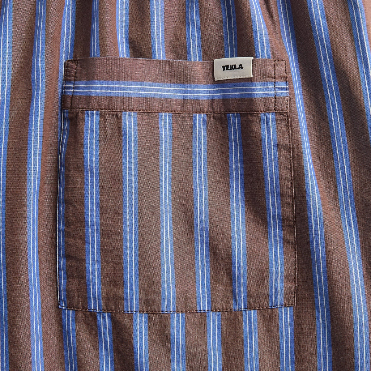 Tekla Chestnut Stripes Poplin Pyjama Pant - Brown / Light Blue