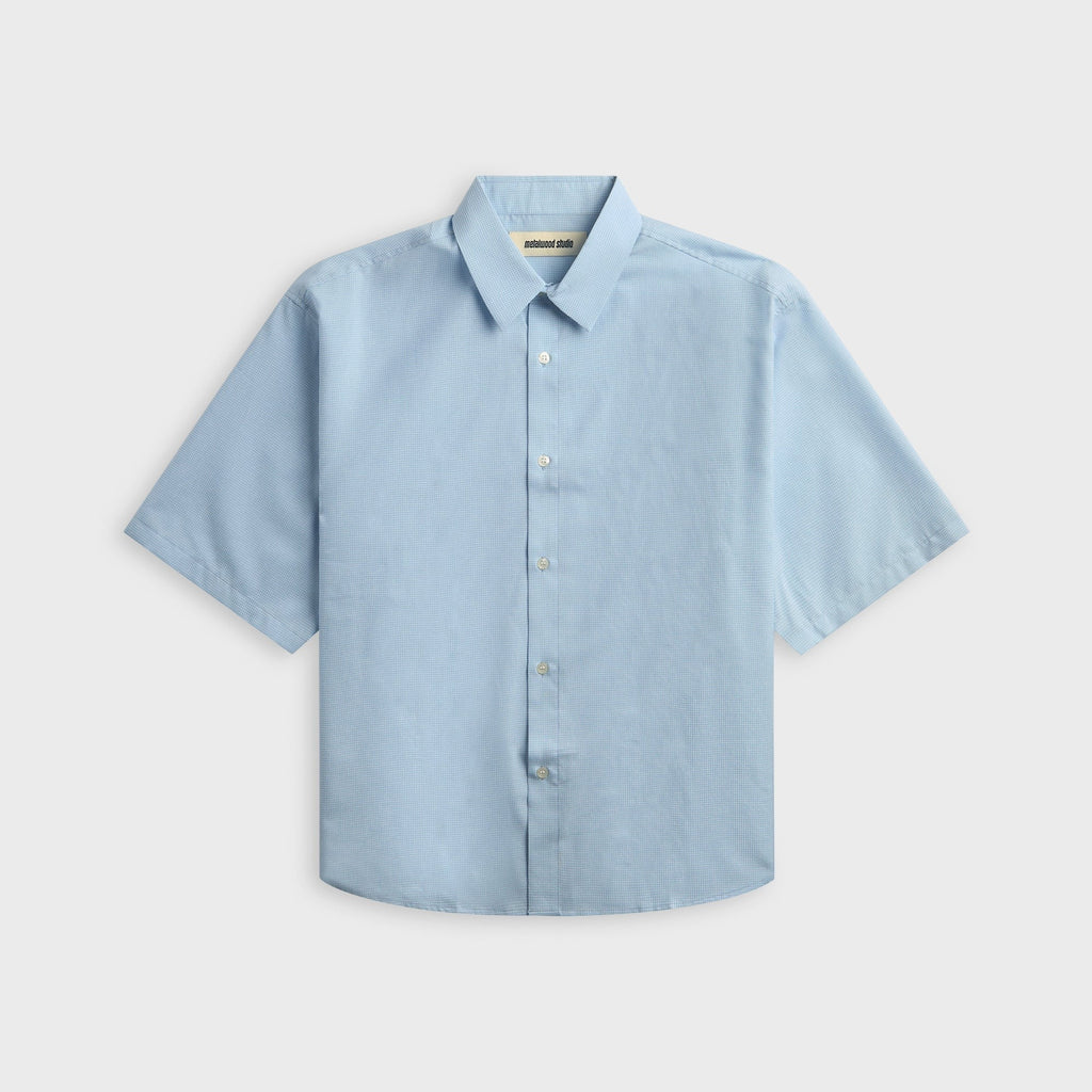 Metalwood Micro Grid Oversized Button Up Shirt - Sky