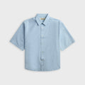 Metalwood Micro Grid Oversized Button Up Shirt - Sky