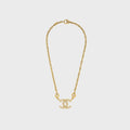WGACA Chanel Crystal CC Logo Pendant Necklace - Gold