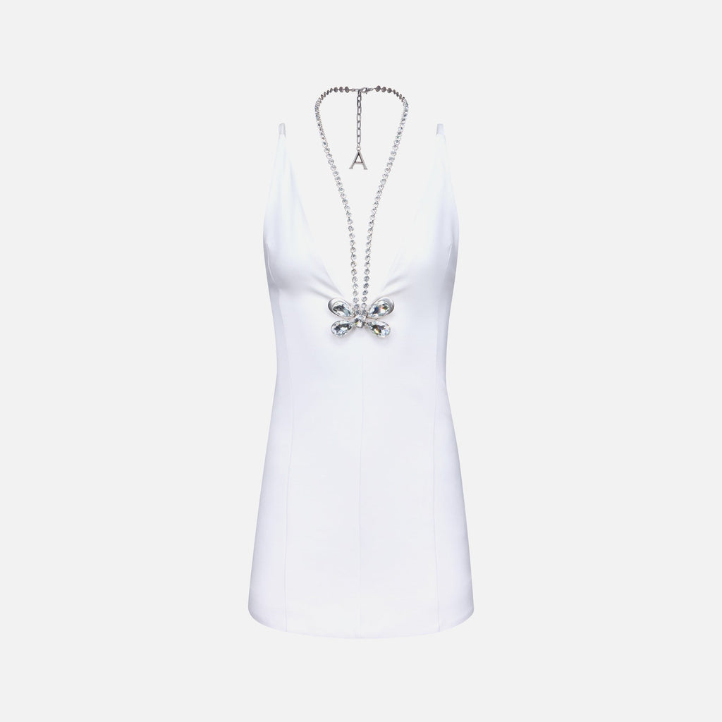 Area Crystal Butterfly Mini Dress - White