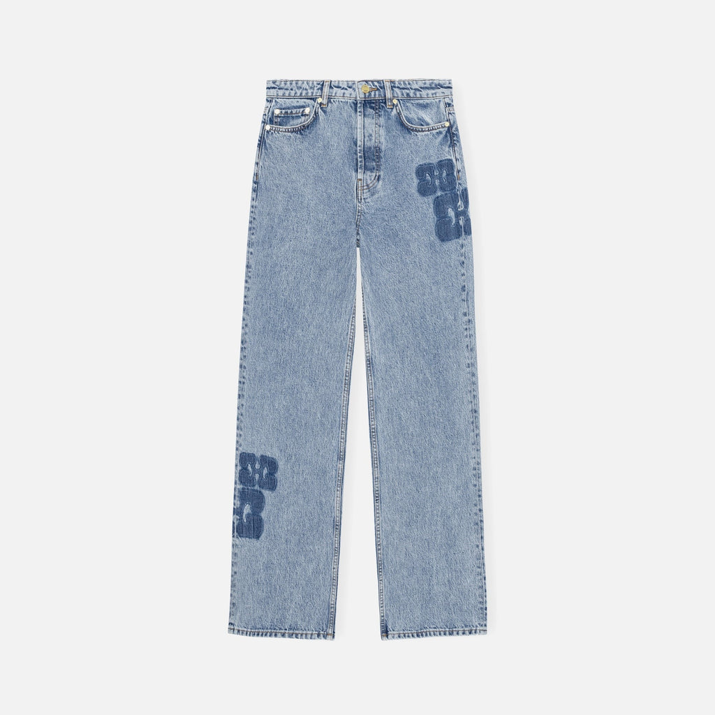 Ganni Patch Denim Izey Pant - Mid Blue Stone