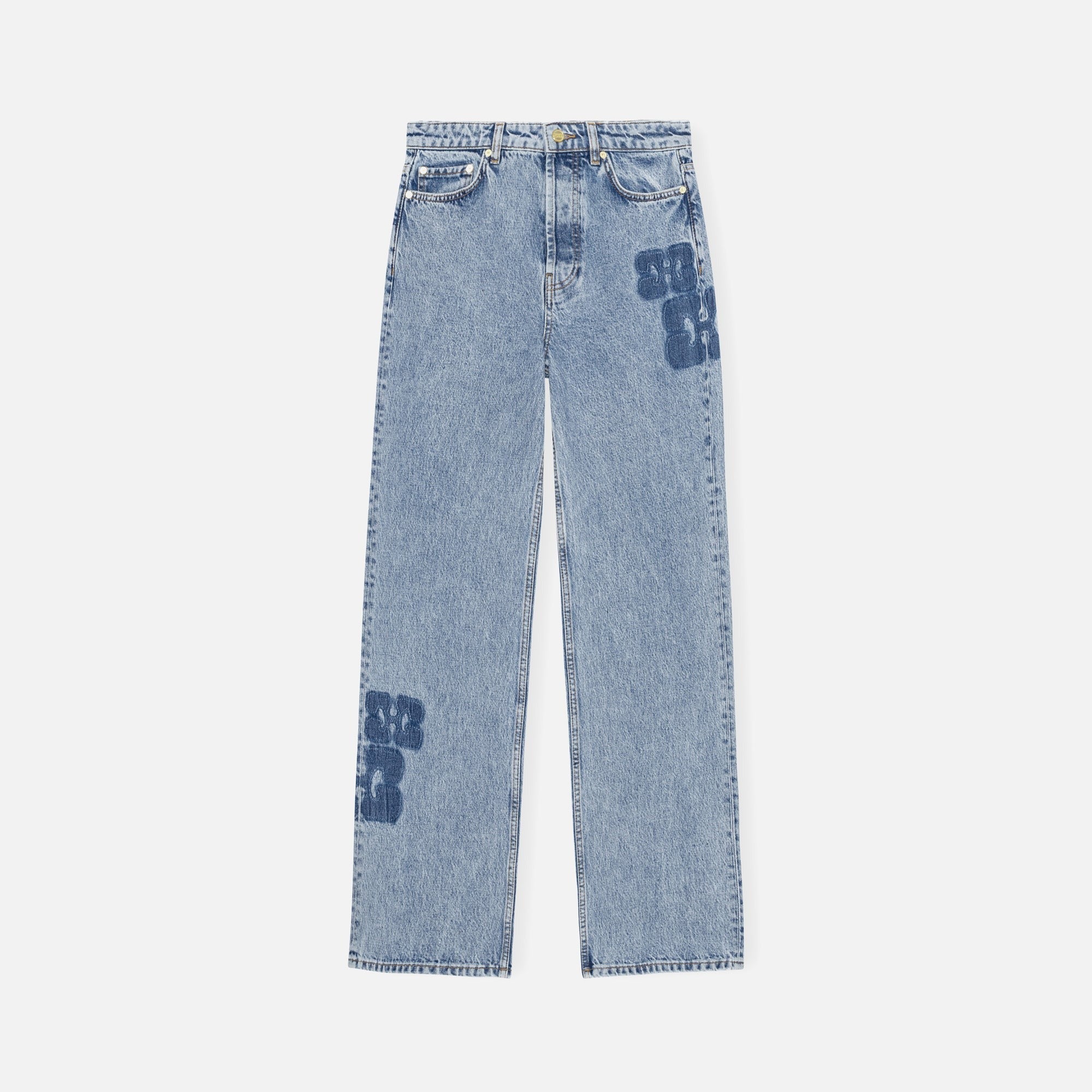 Ganni Patch Denim Izey Pant - Mid Blue Stone