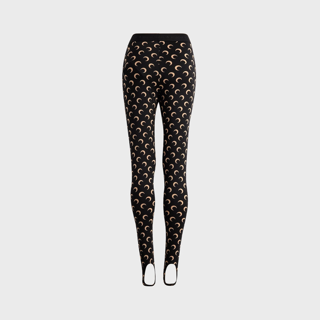 Marine Serre Moon Printed Jersey Stirrup Legging - Moon Tan on Black