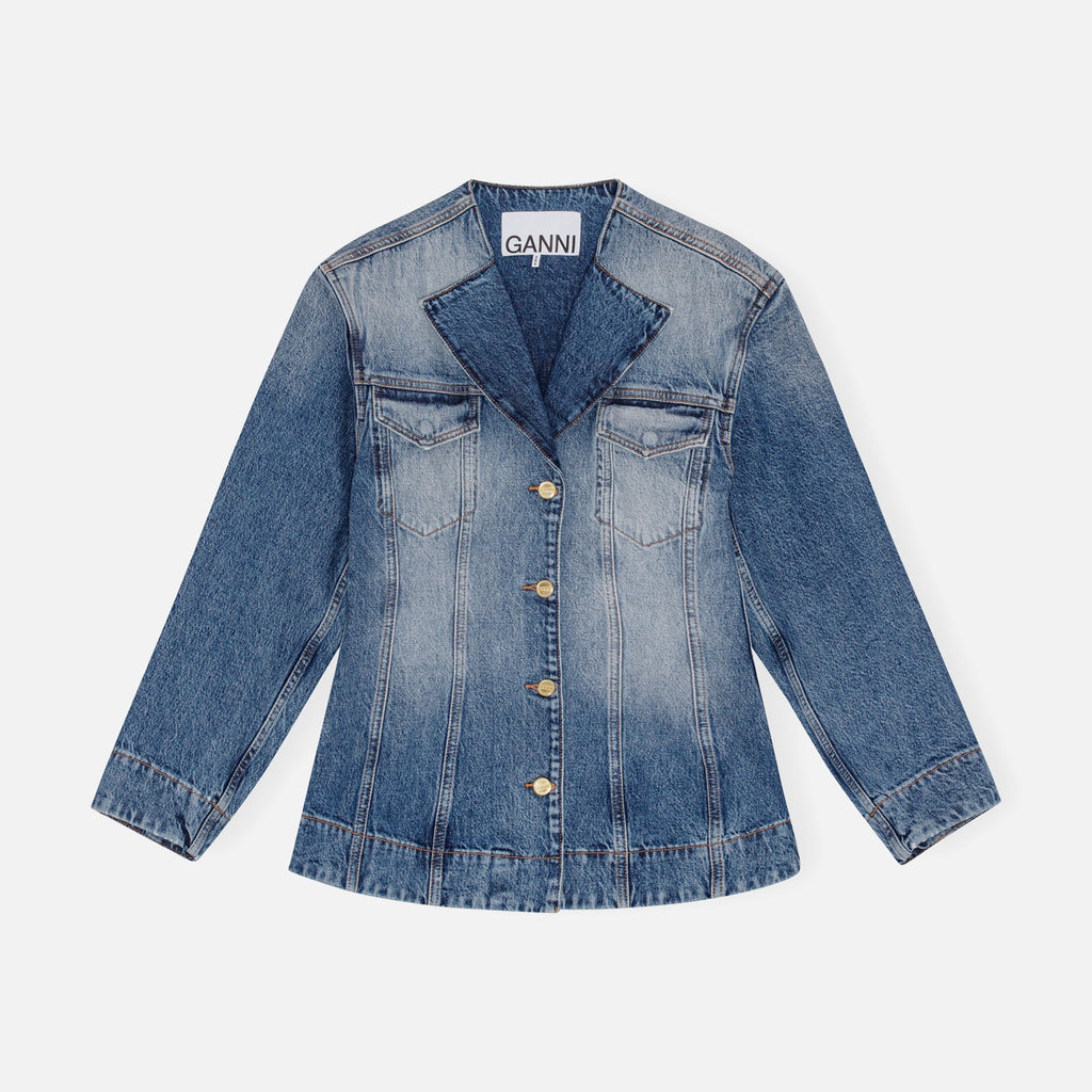 Ganni Sparkle Logo Denim Blazer - Tint Wash