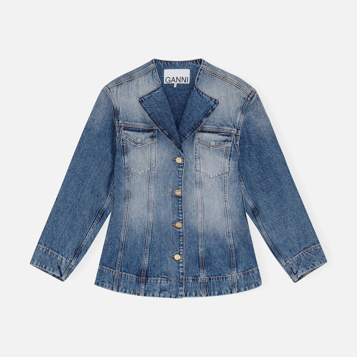 Ganni Sparkle Logo Denim Blazer - Tint Wash