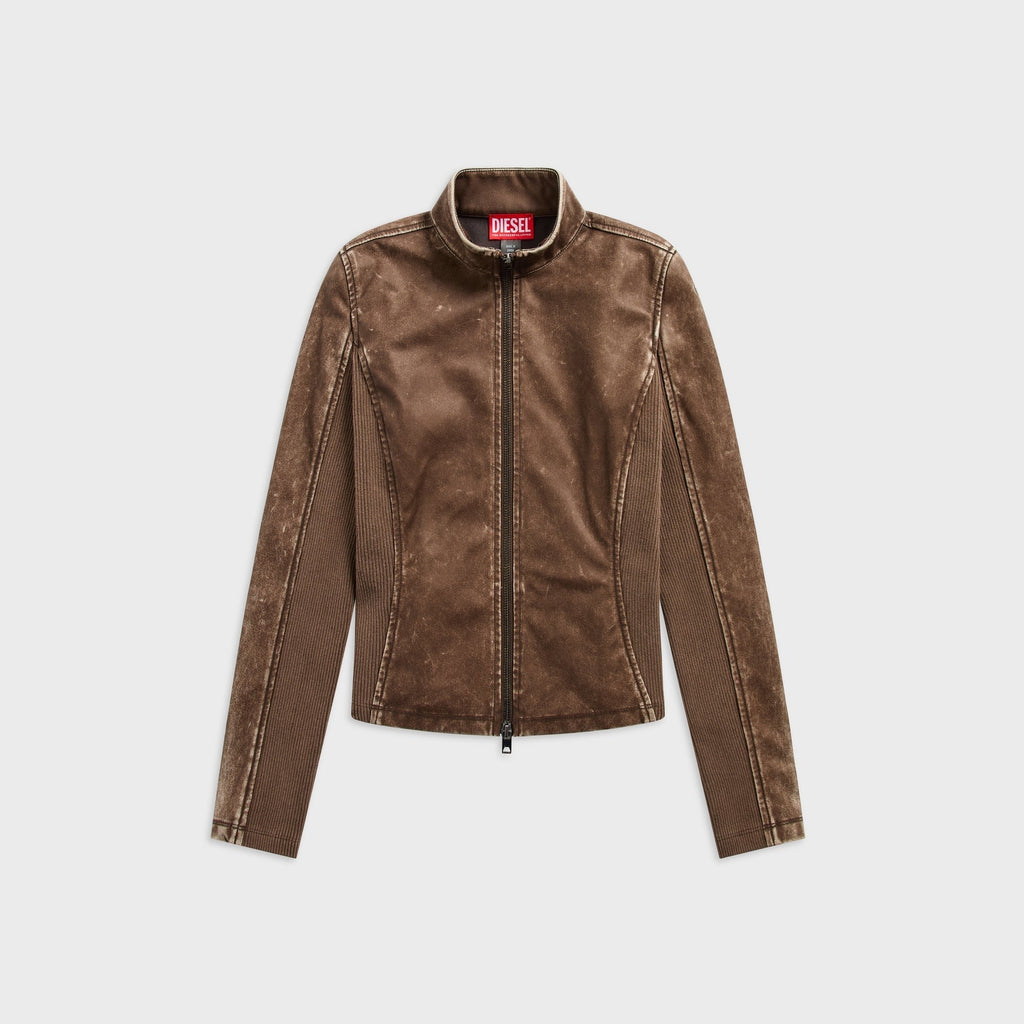 Diesel Rib-knit Inserts Biker Jacket - Brown
