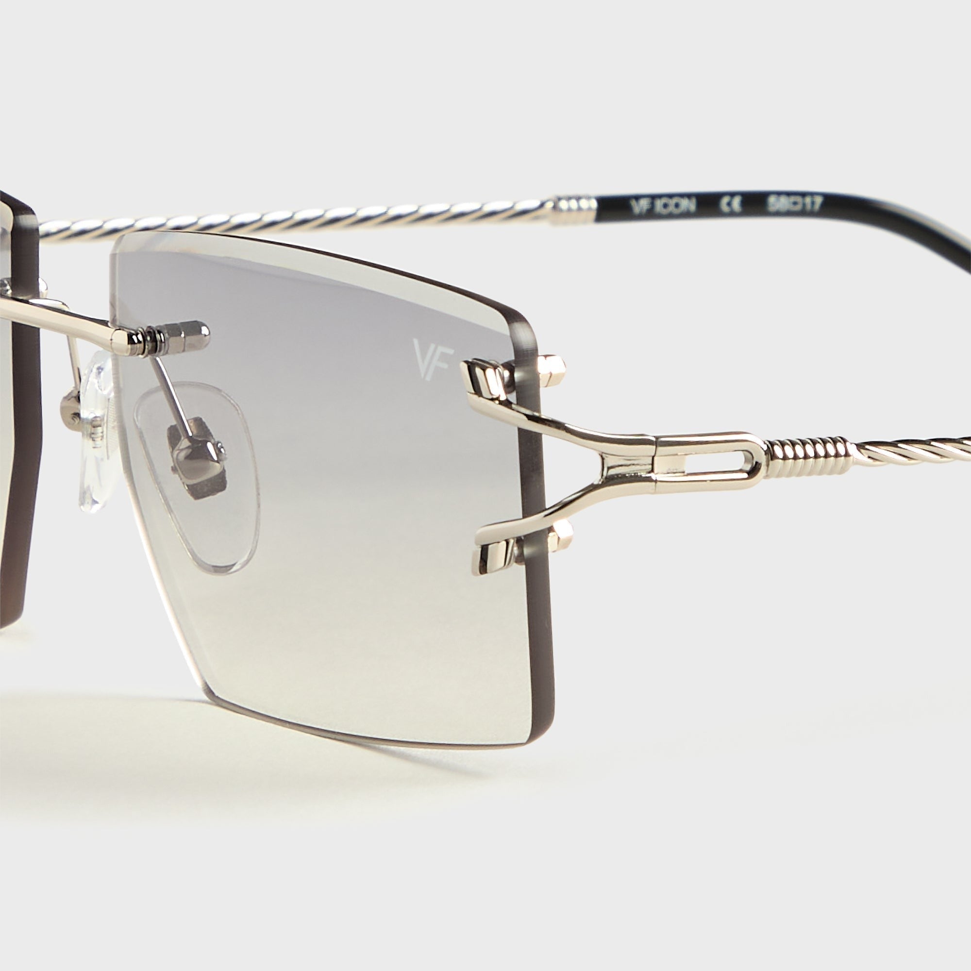 Vintage Frames Icon Rimless Drill Mount 24KT White Gold Sunglasses - Asphalt Gradient