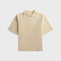 Auralee Tussah Silk Cotton Mesh Knit Skipper Polo - Ivory