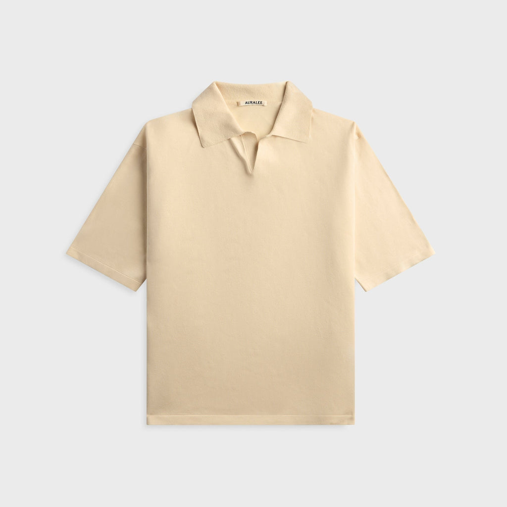 Auralee High Gauge Tussah Silk Knit Skipper Polo - Ivory