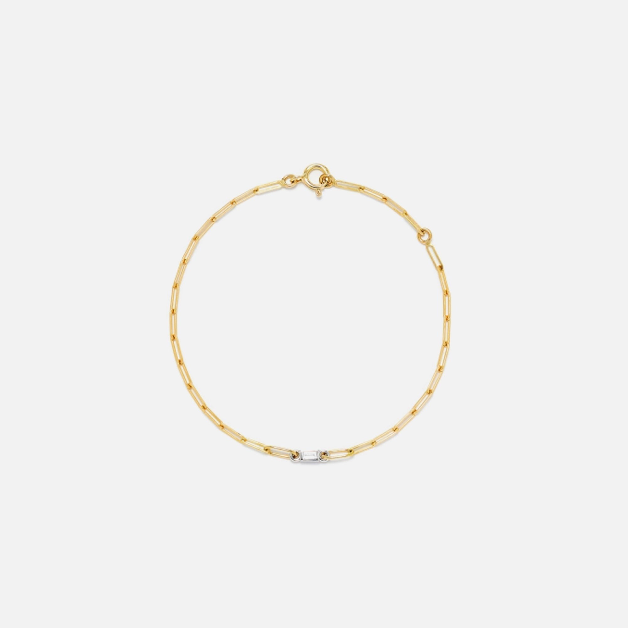 Yvonne Leon Bracelet PM 1 Baguettes Clos Diamant Small Link - Yellow