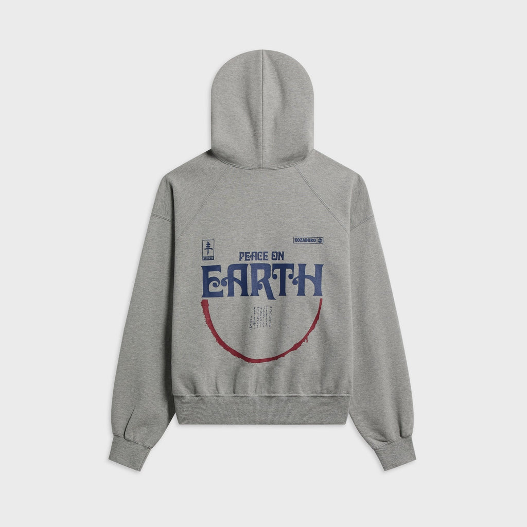 KOZABURO Poe Print Zip Up Hoodie - Gray