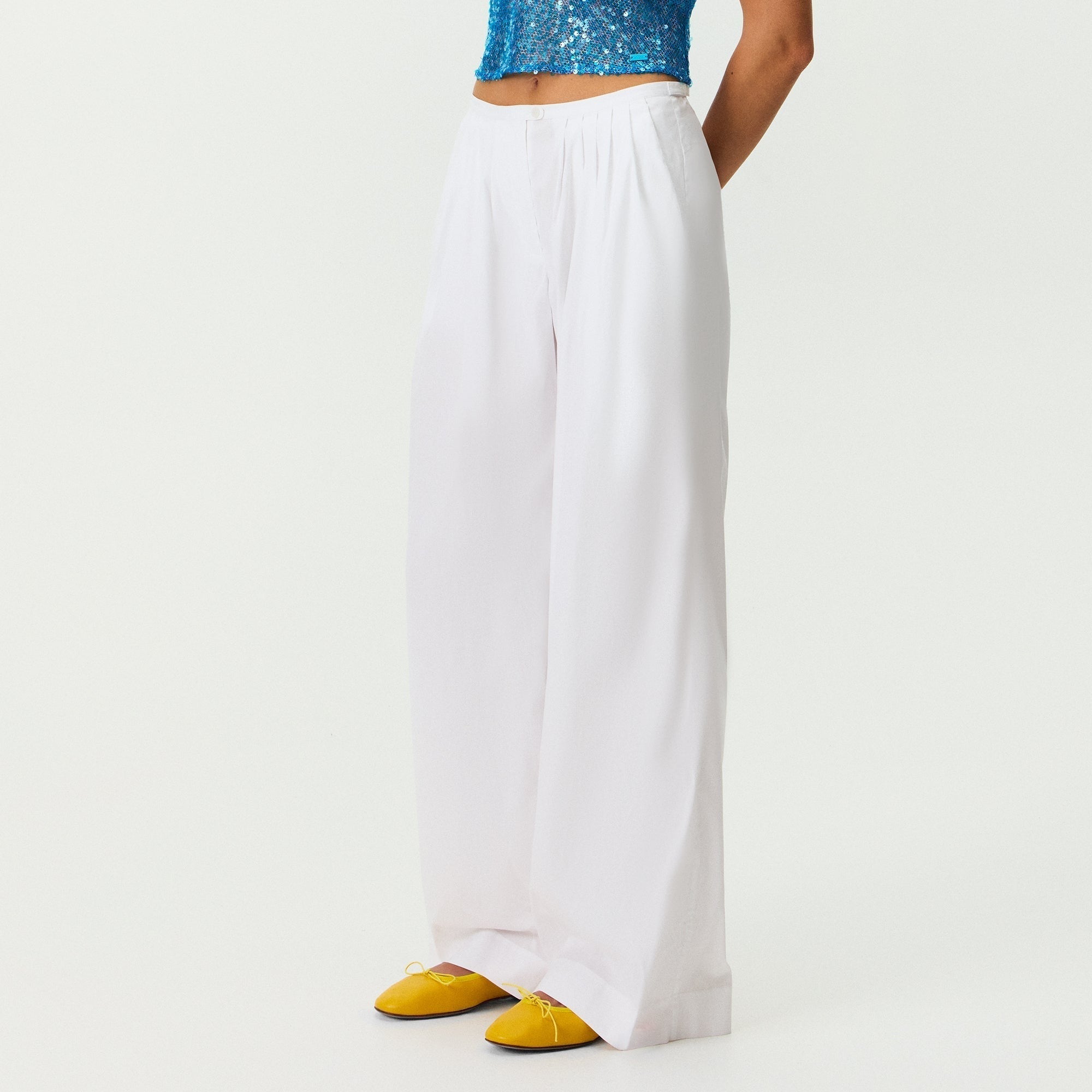 Kith Women Tahli Poplin Pleated Wide Pant - White