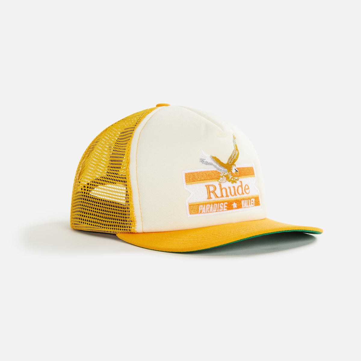 Rhude Paradise Valley Twill Trucker Hat - Mustard / Vintage White