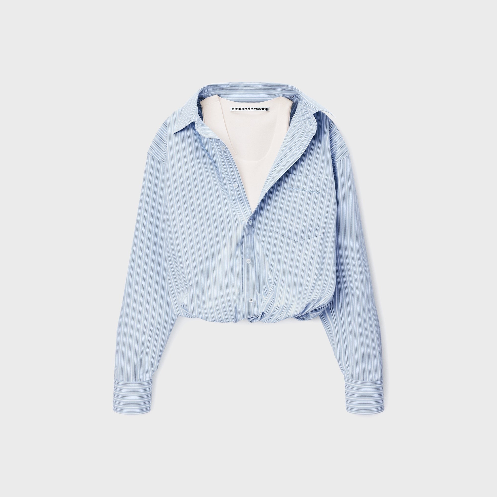 Alexander Wang Gathered Striped Shirt With Layered Tank - Light Blue Stripe