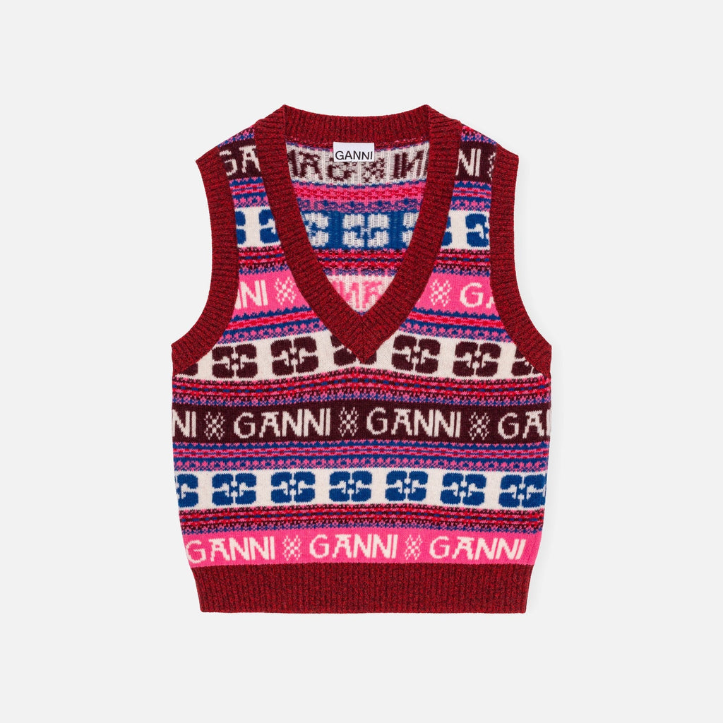 Ganni Logo Wool Mix Vest - Multi