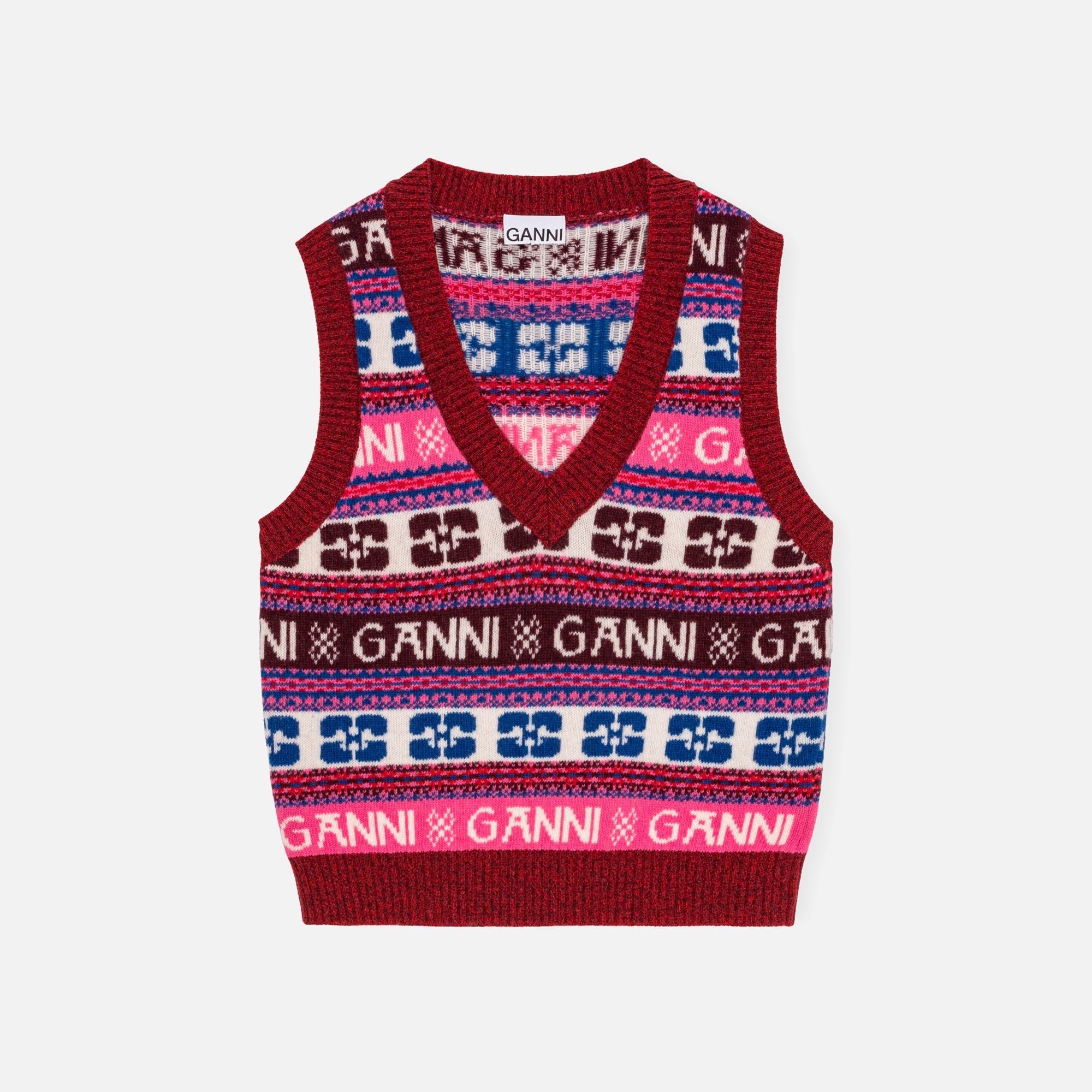 Ganni Logo Wool Mix Vest - Multi
