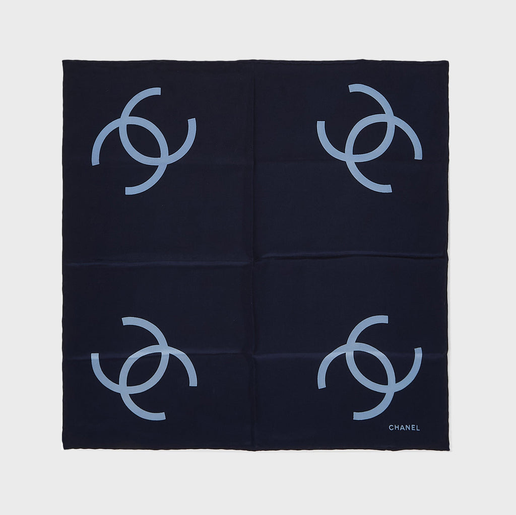 WGACA Chanel Square Silk Scarf - Navy