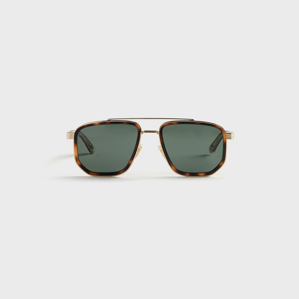 Gucci GG2073S Navigator Frame Sunglasses - Gold / Havana / Green