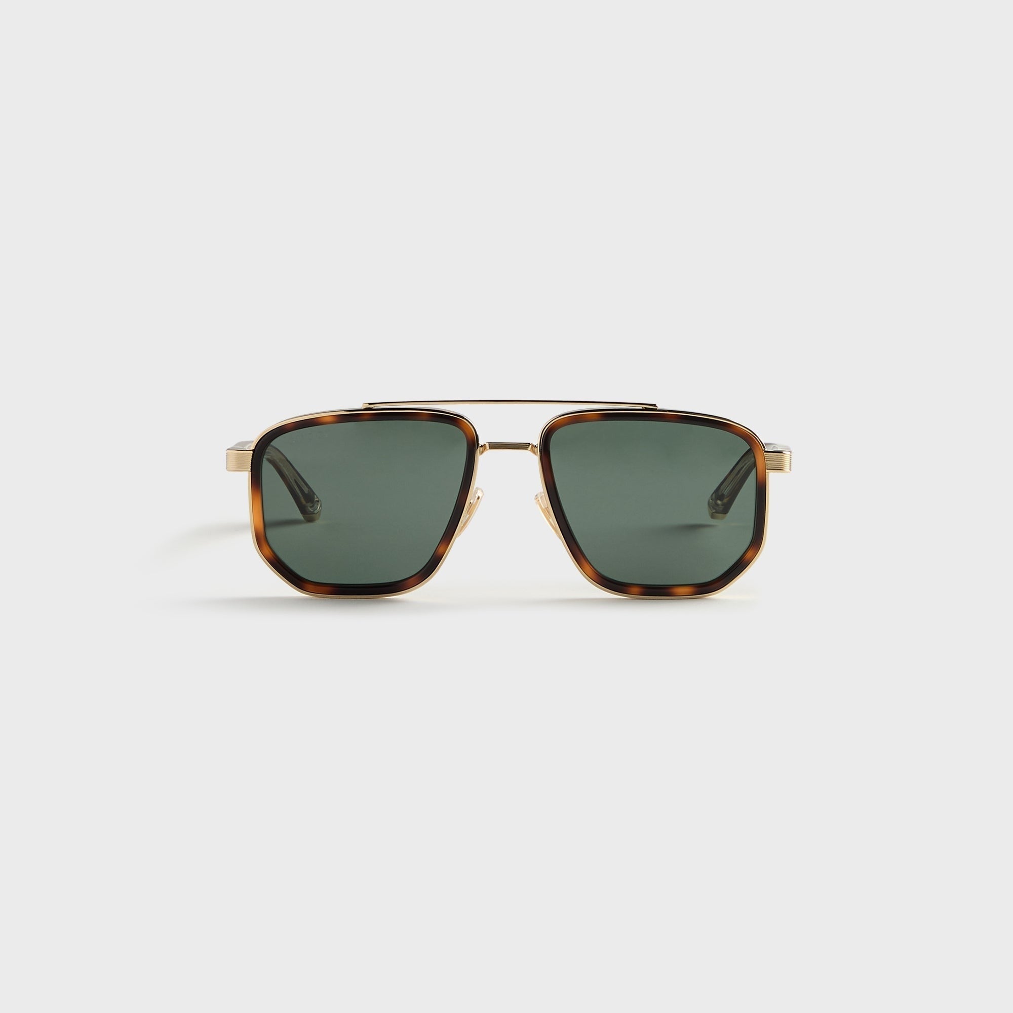 Gucci GG2073S Navigator Frame Sunglasses - Gold / Havana / Green