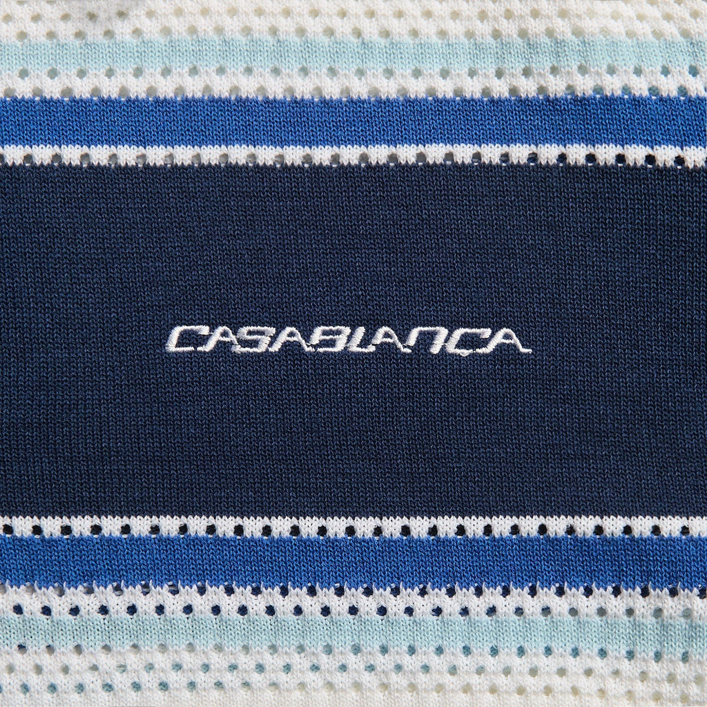 Casablanca Striped Mesh Short Sleeve Polo Shirt - White / Blue