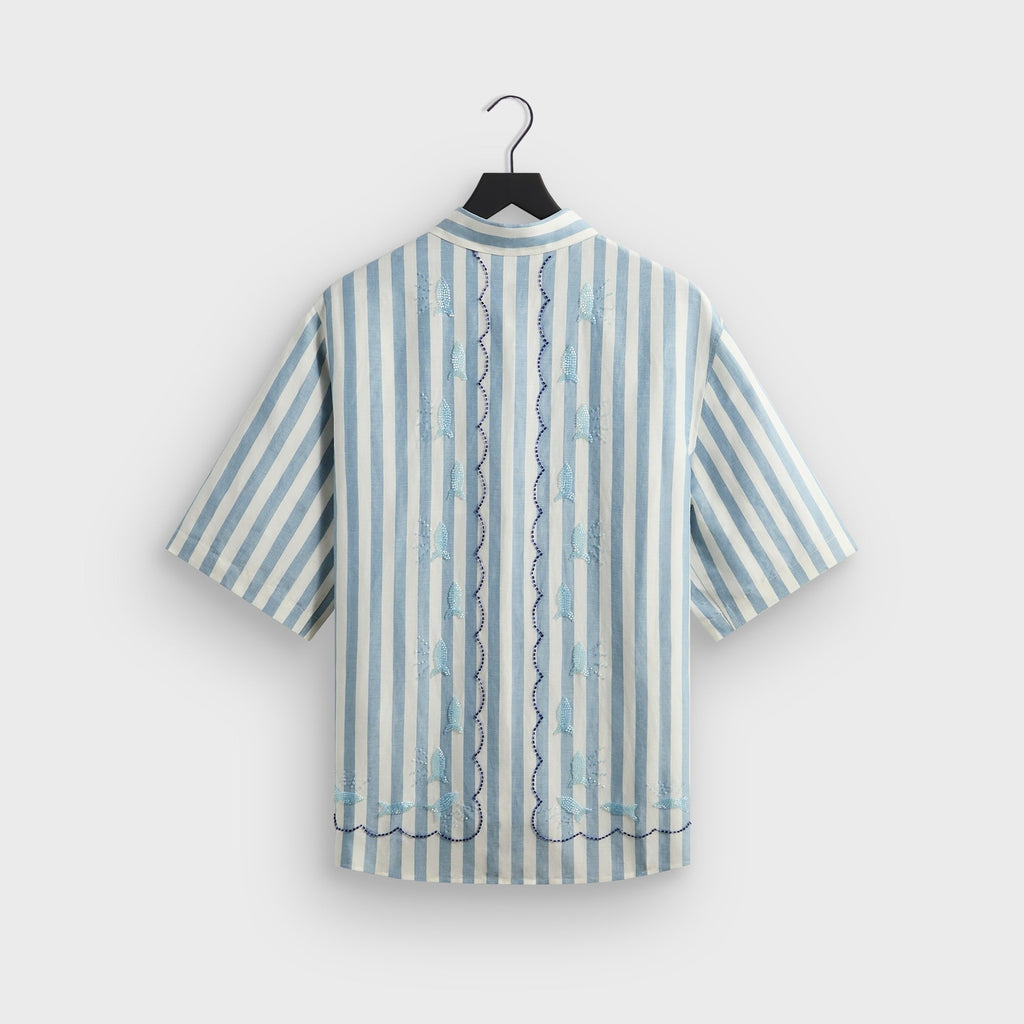 Kith Spun Silk Linen Stripe Paxton Buttondown - Light Indigo
