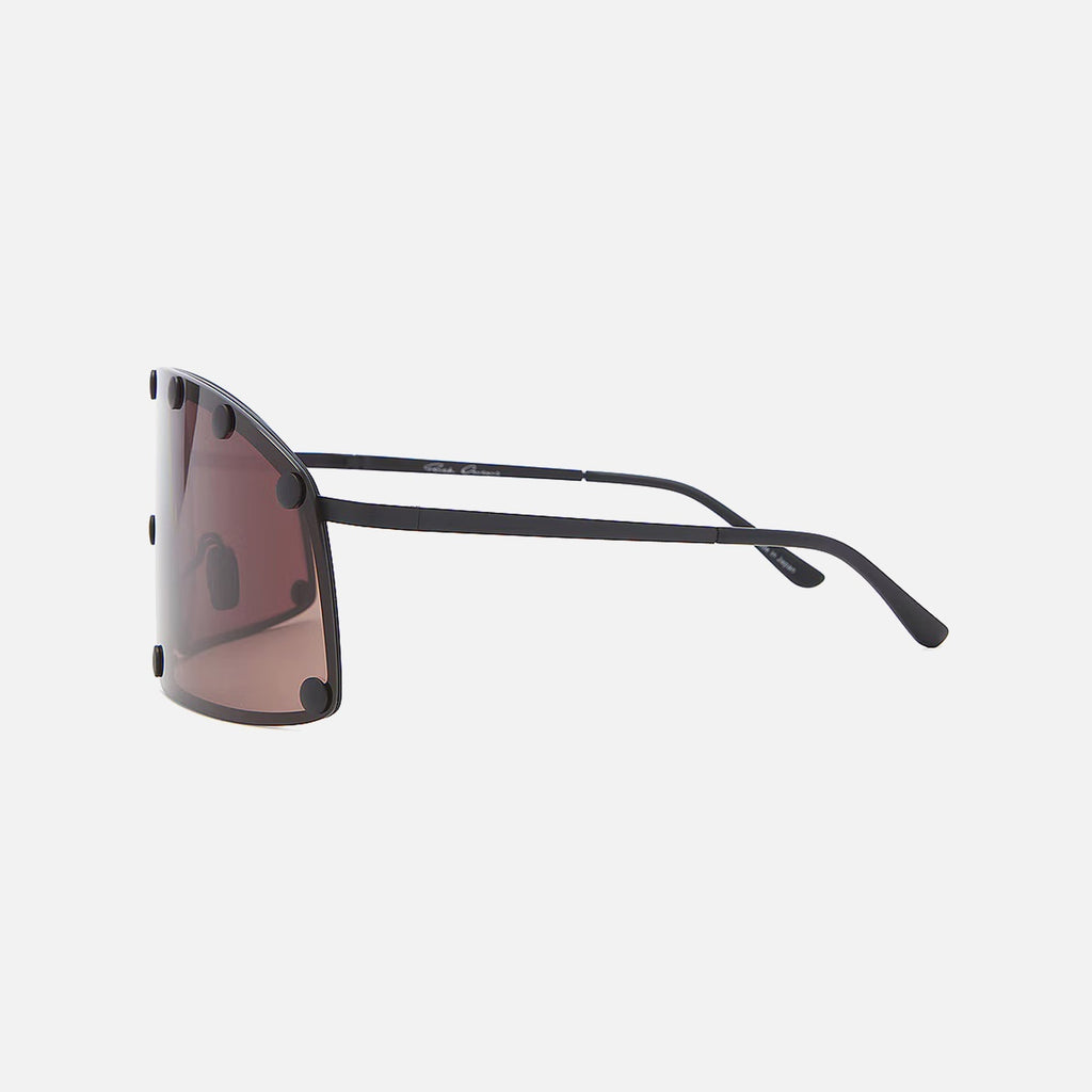 Rick Owens Shielding Sunglasses - Black Temple / Brown Lens