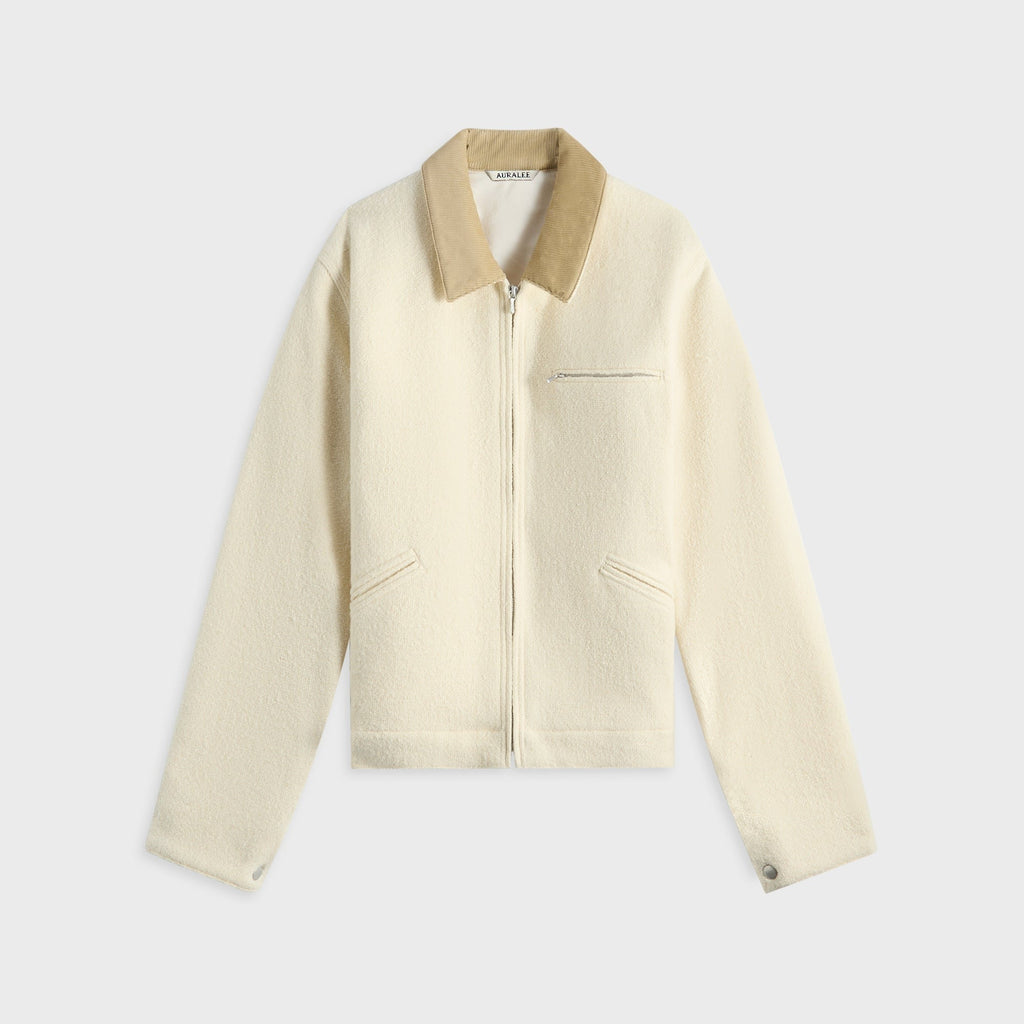 Auralee Homespun Tweed Zip Blouson - Ivory White