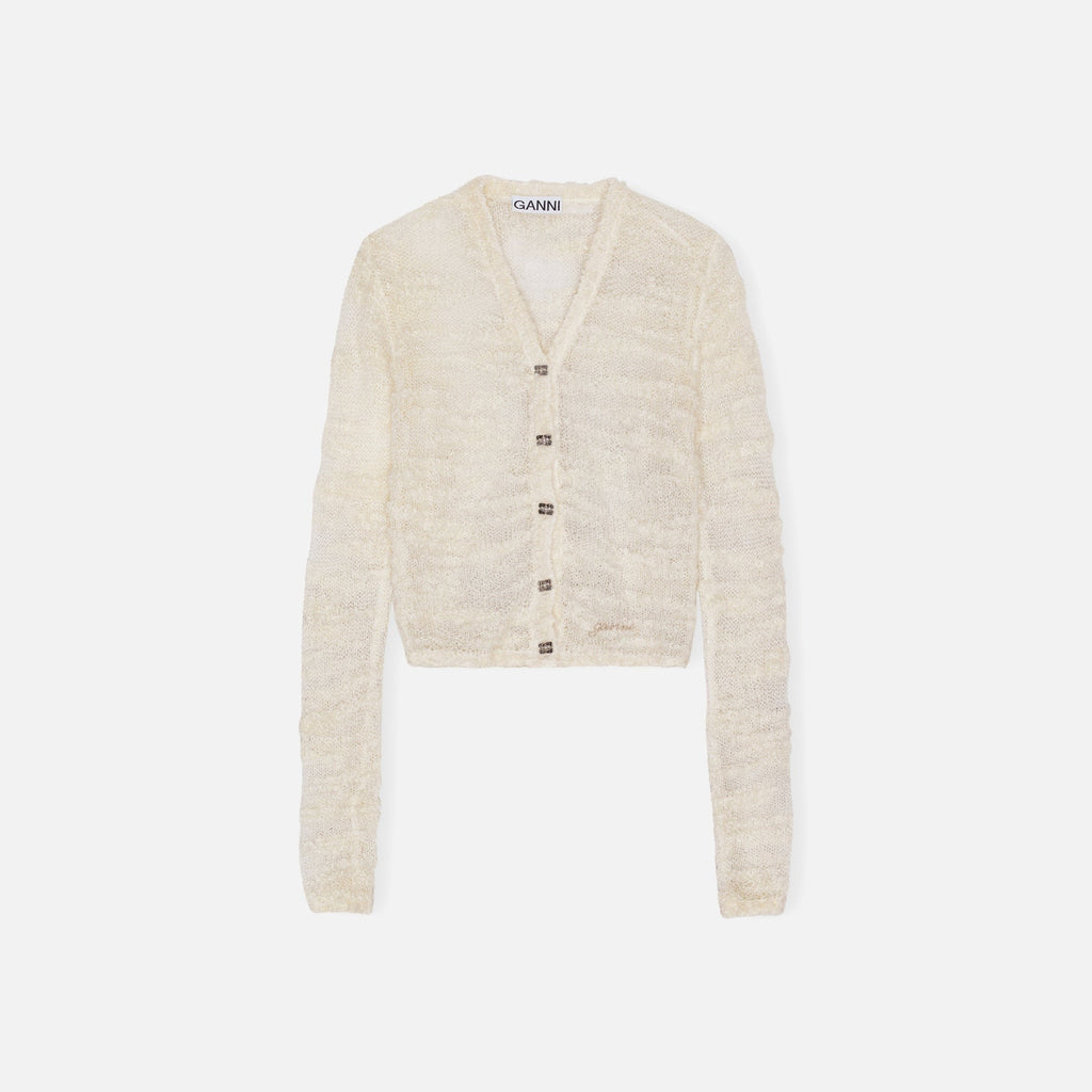 Ganni Alpaca Mohair Boucle Cardigan - Egret