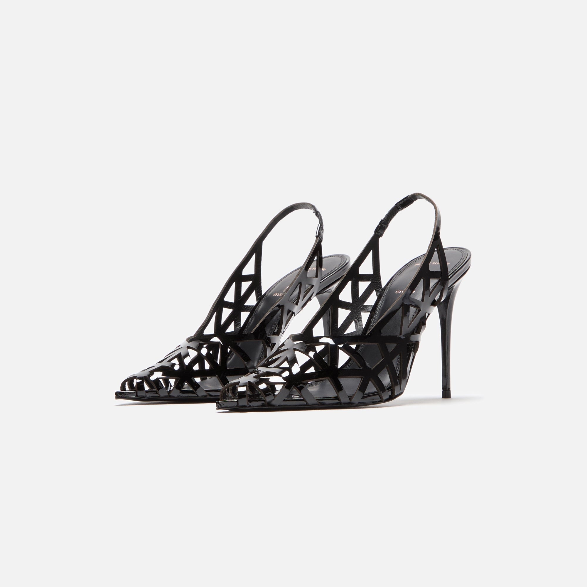 Black Suede Studio Idie 100 Slingback - Black Patent