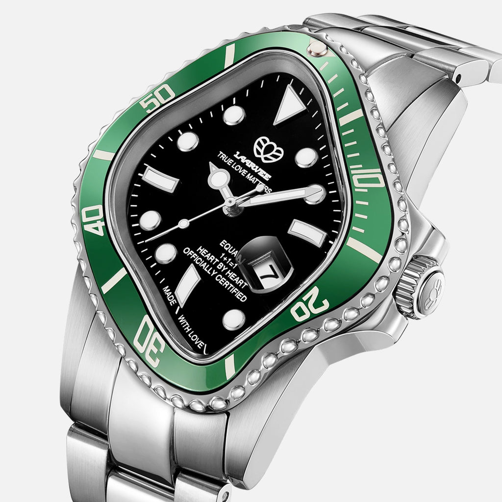 LAARVEE Silver Precision Steel - Green Bezel / Black Dial
