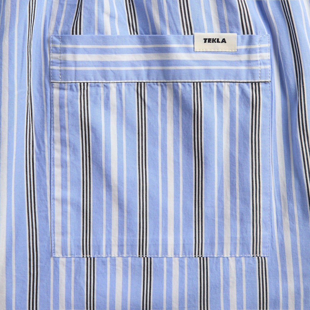 Tekla Stave Stripes Poplin Pyjama Pant - White / Blue