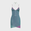 Oseree Lumiere Double Metallic Lurex Mini Dress - Sea Turquoise / Lilac