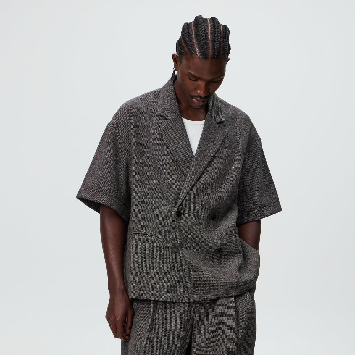 &Kin Textured Linen Ito Blazer - Black Melange