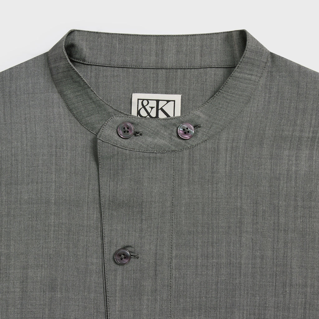 &Kin Tropical Wool Leven Shirt - Grey Melange