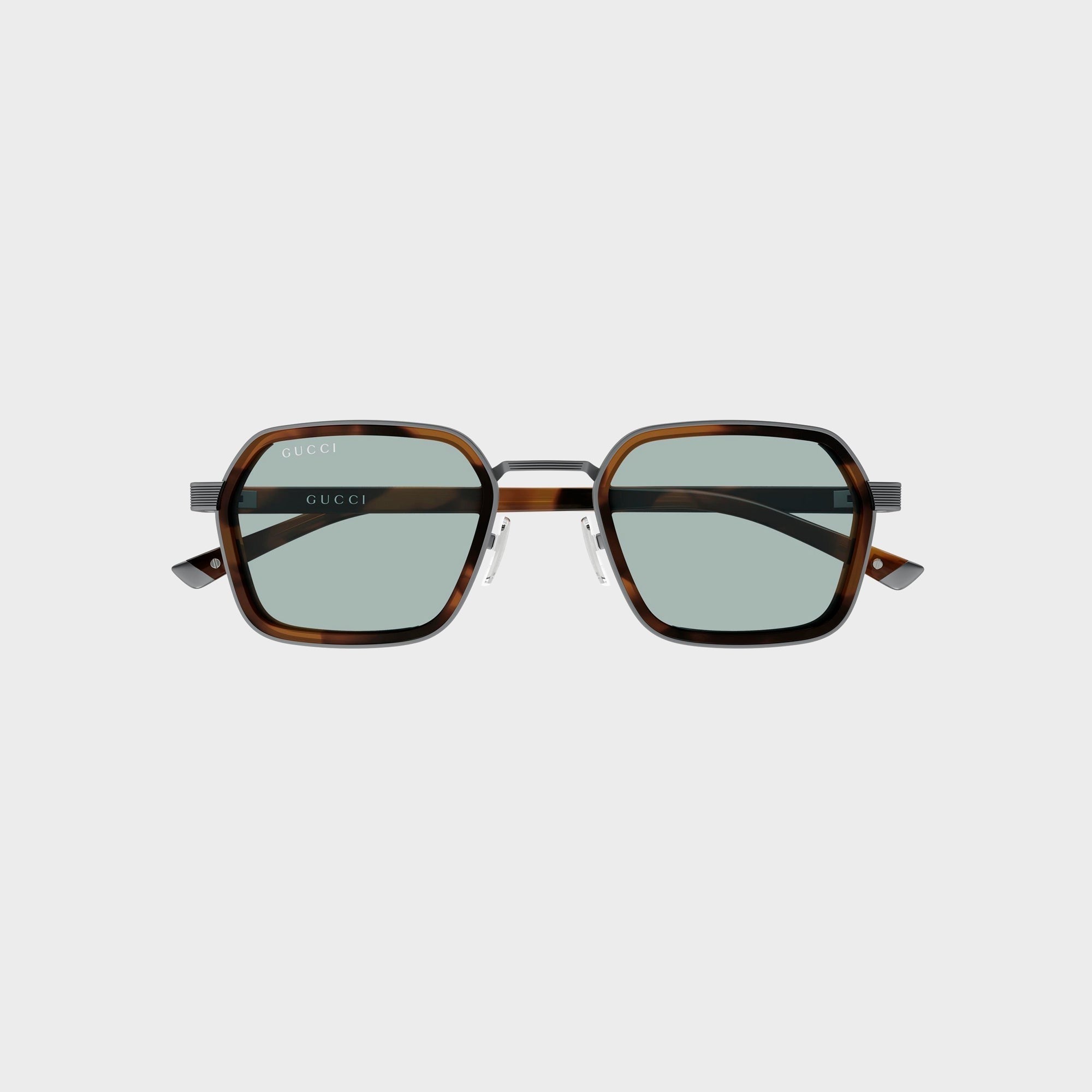 Gucci GG2074S Geometric Sunglasses - Ruthenium / Havana / Blue
