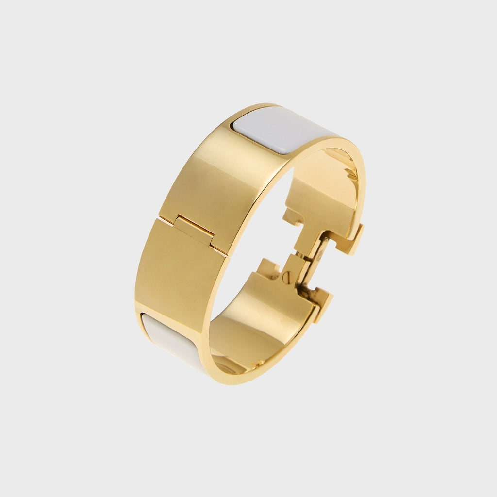 WGACA Hermes Enamel Gold Clic Clac H Wide Bracelet - Gold