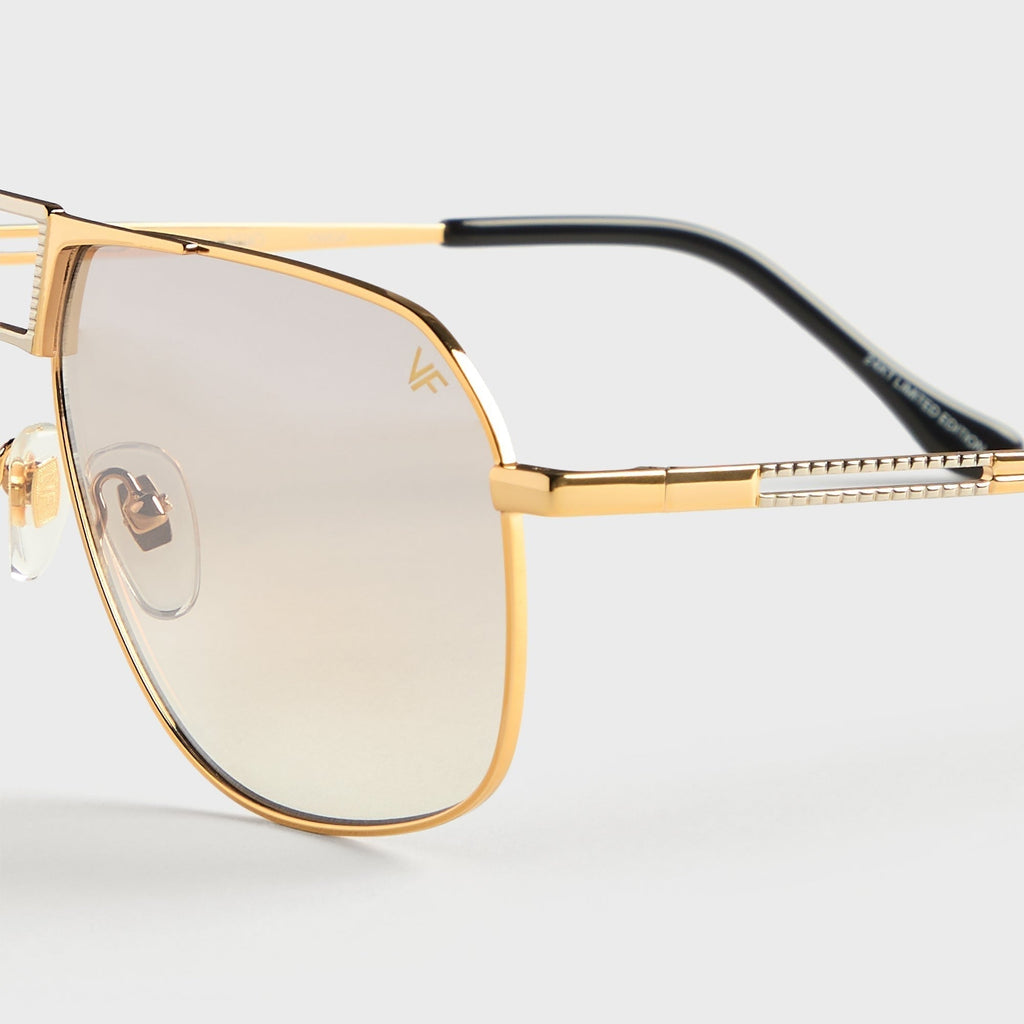 Vintage Frames Bellagio Two-Tone Yellow & White Gold Sunglasses - Brown Smoke Gradient