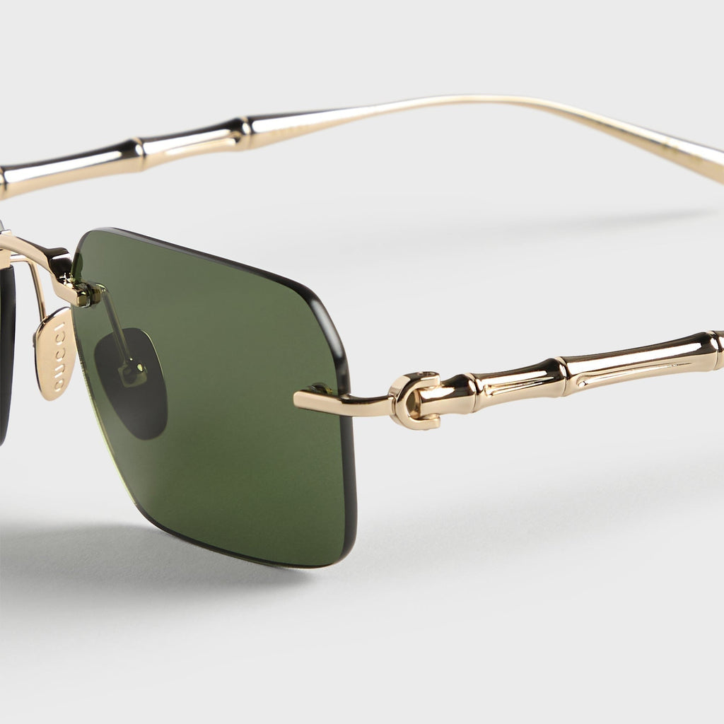 Gucci GG2154S Metal Rectangle Sunglasses - Gold / Green