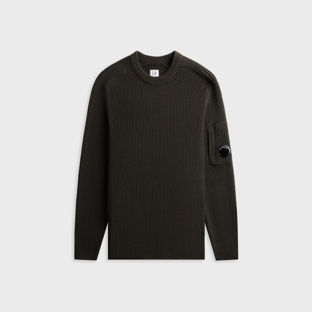 C.P. Company Full Rib Cotton Lens Crewneck Sweater - Raven