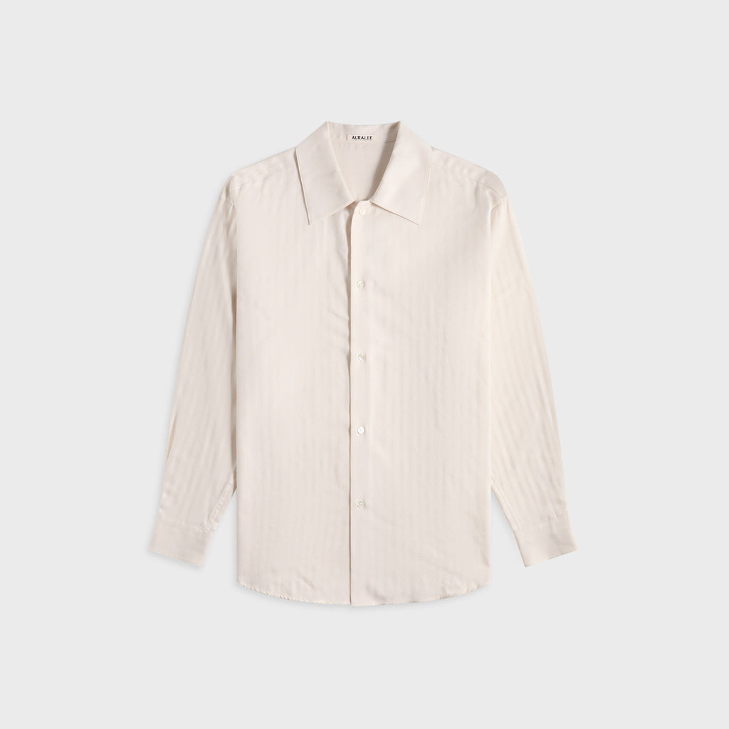 Auralee Cotton Cashmere Herringbone Shirt - Ivory White