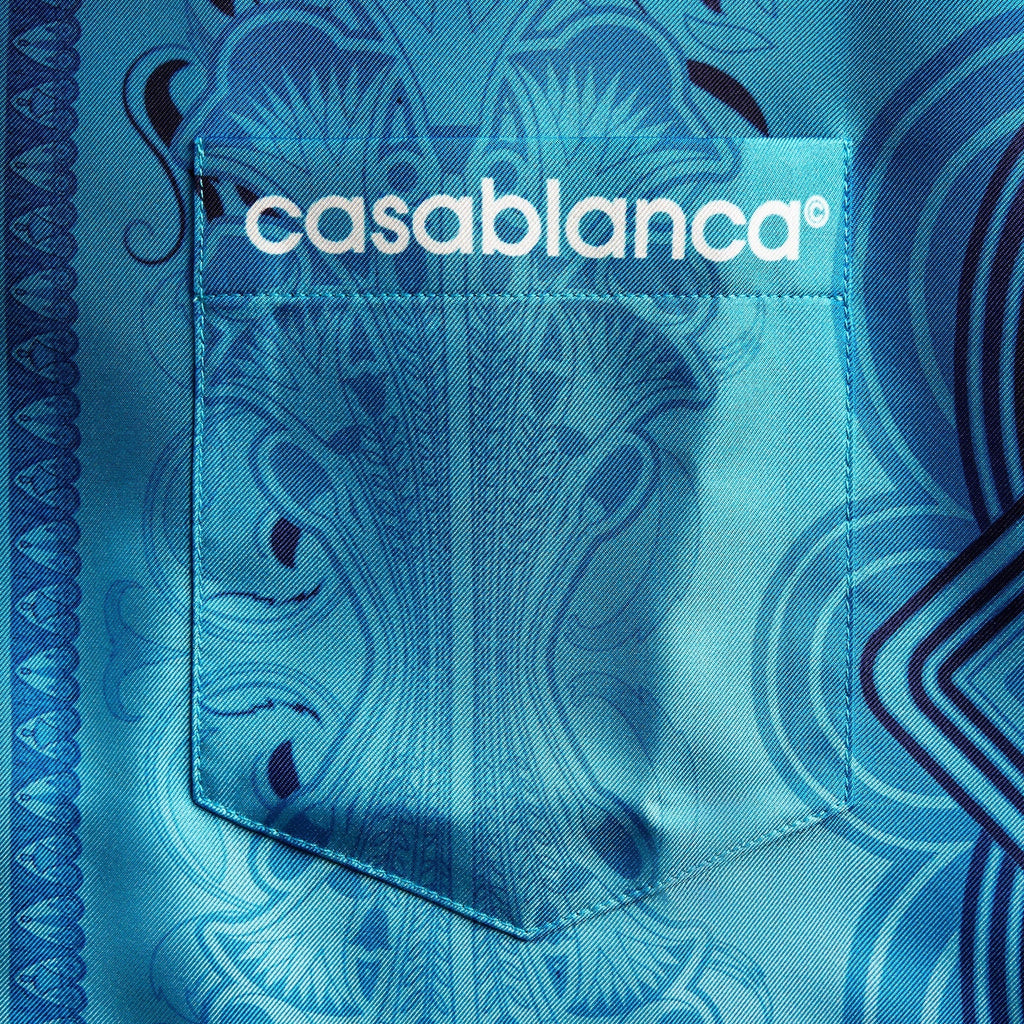 Casablanca Gradient Egyptian Rug Short Sleeve Silk Shirt - Blue