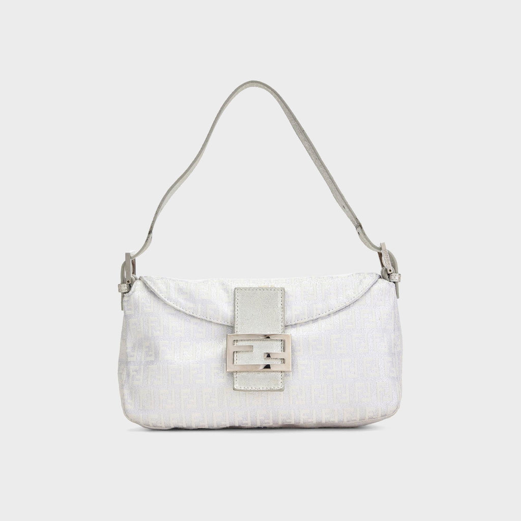 WGACA Fendi Zucchino Canvas Forever Baguette Bag - Silver