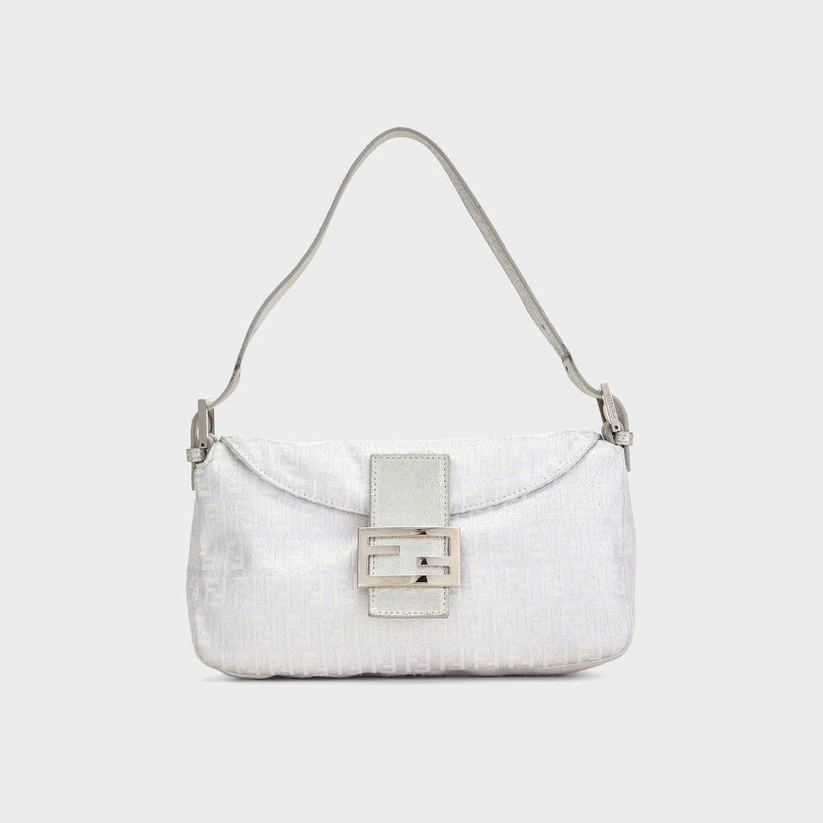 WGACA Fendi Zucchino Canvas Forever Baguette Bag - Silver