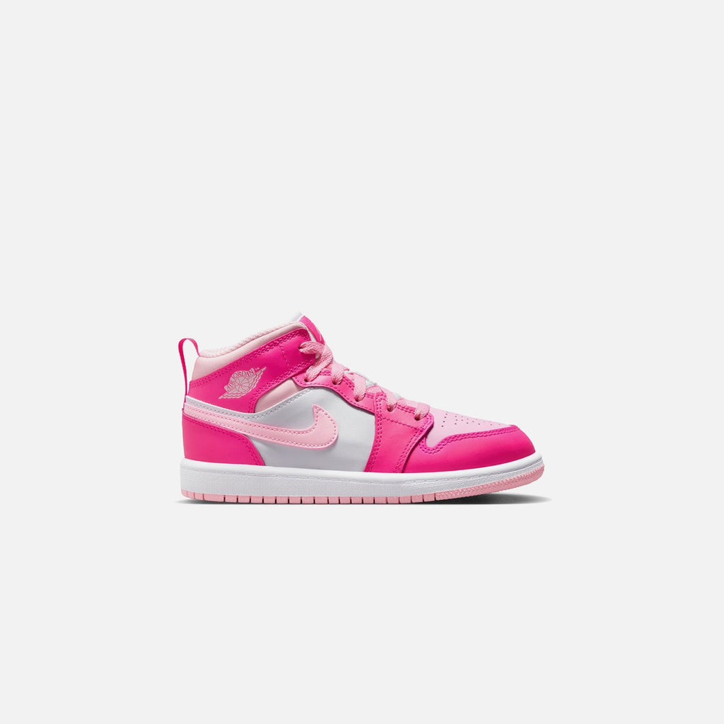 Nike Pre School Air Jordan 1 Mid - White / Med Soft Pink / Fierce Pink