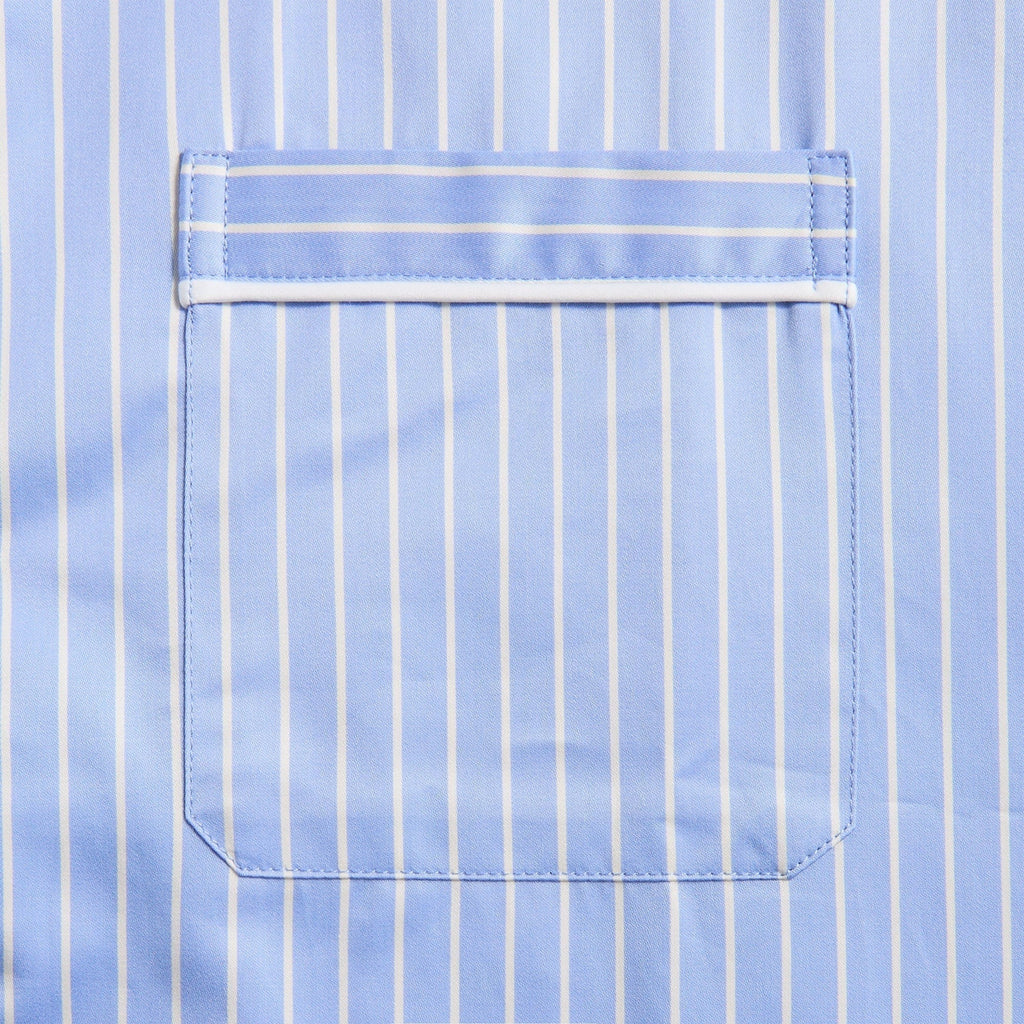 Tekla Sateen Pyjamas Shirt Polo Stripes - Light Blue