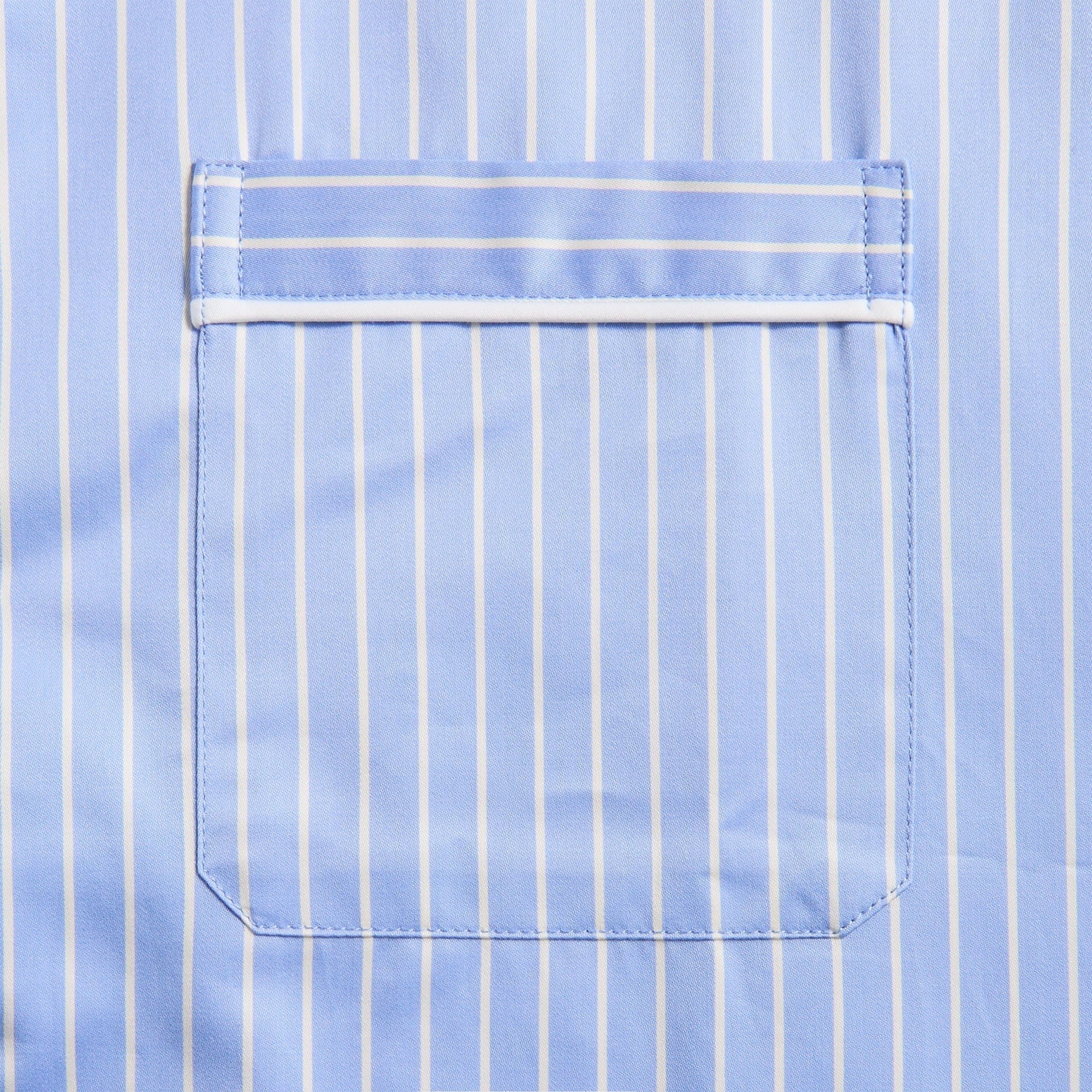 Tekla Sateen Pyjamas Shirt Polo Stripes - Light Blue