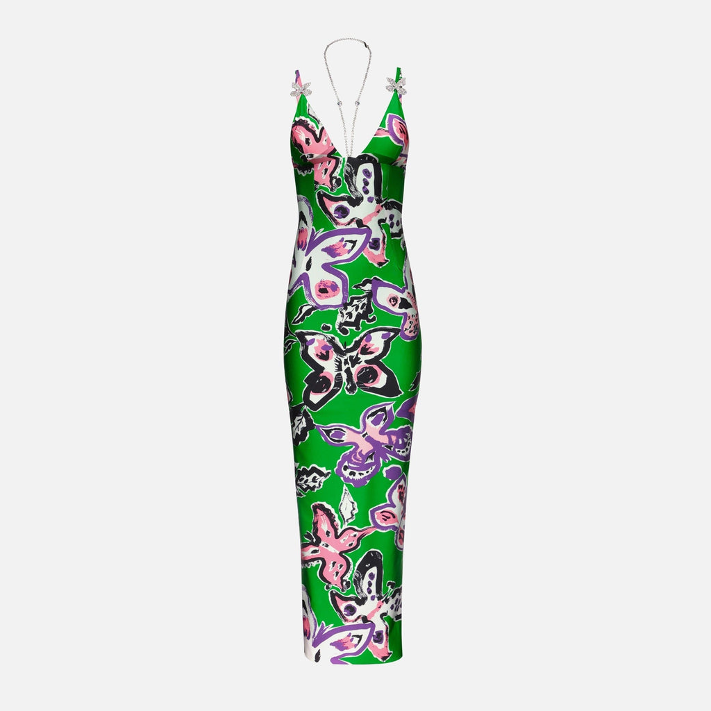 Area Butterfly Printed Maxi Dress - Green Multi