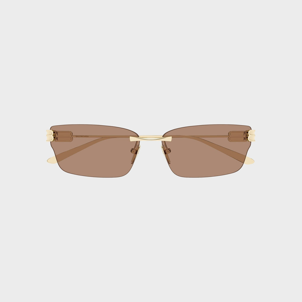 Balenciaga BB0487S Metal Rectangle Sunglasses - Gold / Brown