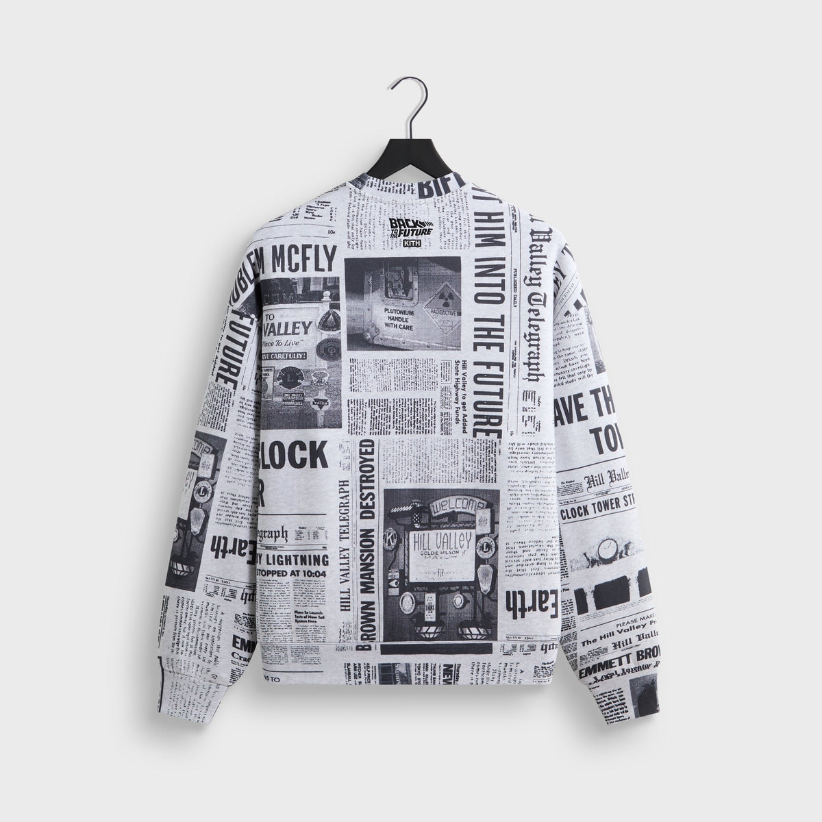 Kith for Back to the Future Newspaper All-Over Printed Nelson Crewneck - Light Heather Grey